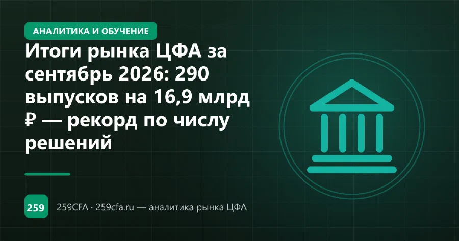 Итоги рынка ЦФА за сентябрь 2026: 290 выпусков на 16,9 млрд ₽ — рекорд по числу решений
