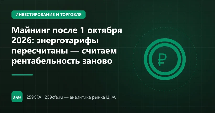 Майнинг после 1 октября 2026: энерготарифы пересчитаны — считаем рентабельность заново